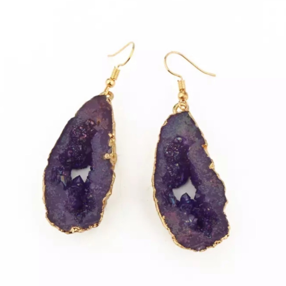 Boho Purple Imitation Plastic Stone Geode Earrings